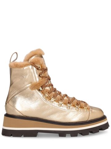 jimmy choo metallic leather & fur hiking boots in gold