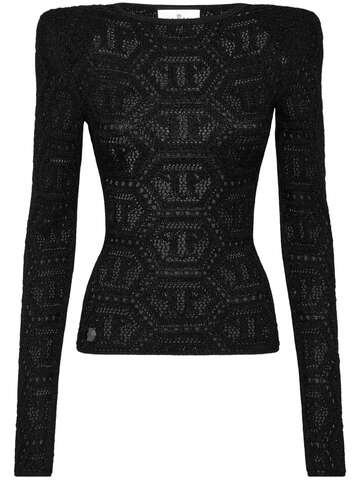 philipp plein logo-embroidered knitted top - black