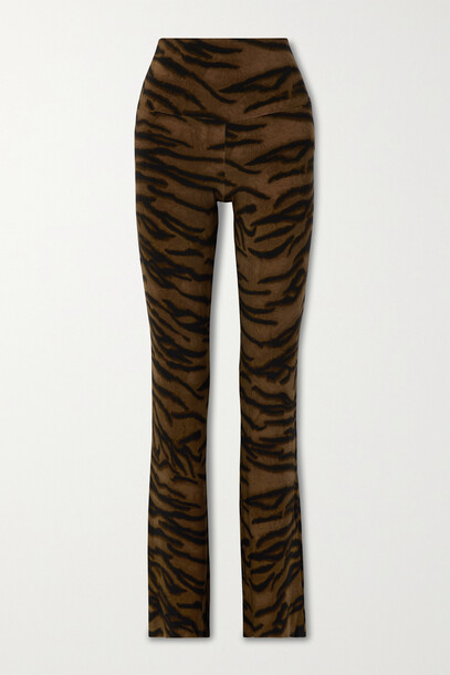 Norma Kamali - Tiger-print Stretch-jersey Flared Pants - Brown