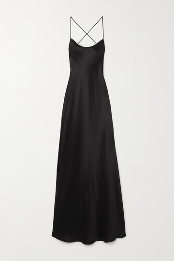 saint laurent - open-back silk-satin gown - black