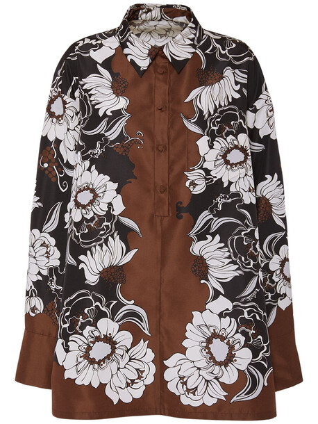 VALENTINO Wide Printed Faille Shirt Dress in multi
