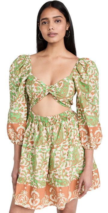 Love The Label Tiered Mini Dress with Cutout in green / print