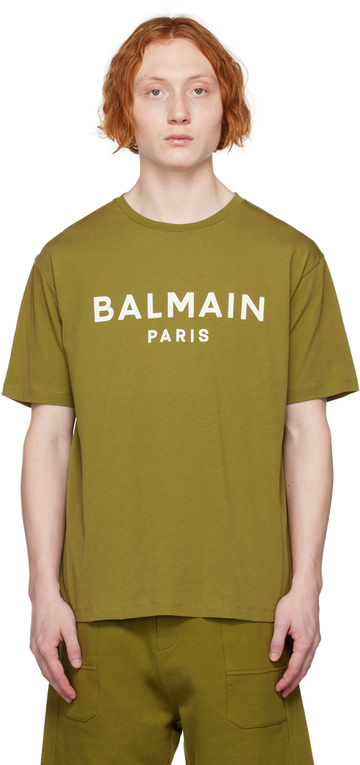 balmain khaki printed t-shirt