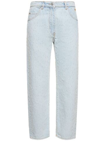msgm cotton crop jeans in blue
