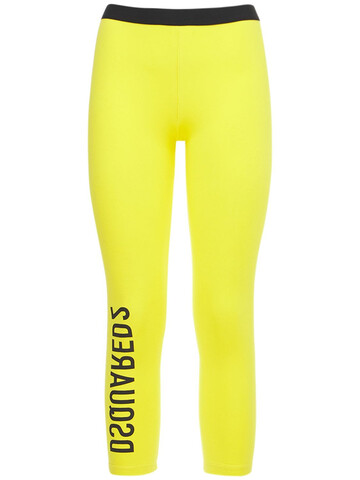 DSQUARED2 Logo Stretch Cotton Crop Leggings in yellow