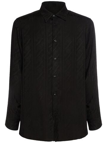 etro silk jacquard long sleeve shirt in black
