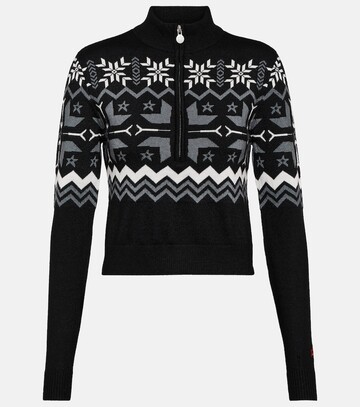 perfect moment nordic intarsia wool half-zip sweater in black