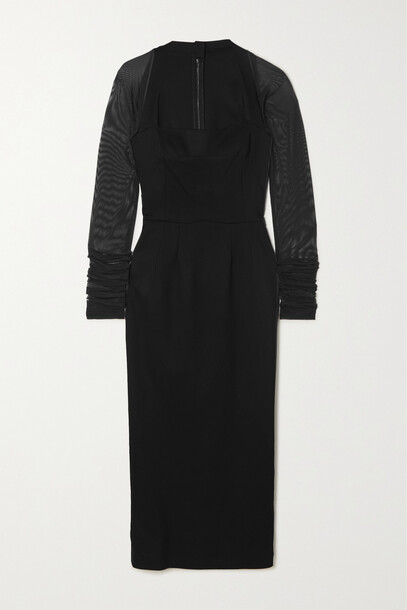 Dolce & Gabbana - Tulle-trimmed Stretch-crepe Midi Dress - Black