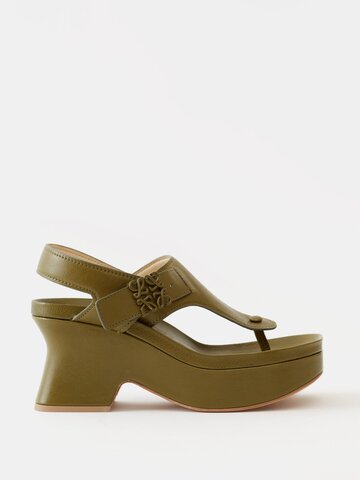 loewe - comfort 90 leather platform sandals - womens - khaki