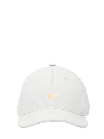 tom ford tf cotton canvas & leather baseball cap in white