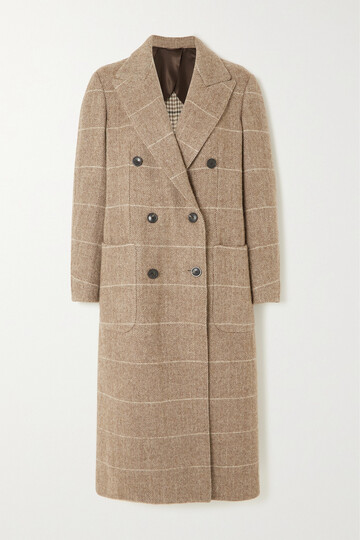 purdey - town and country double-breasted striped herringbone wool coat - brown
