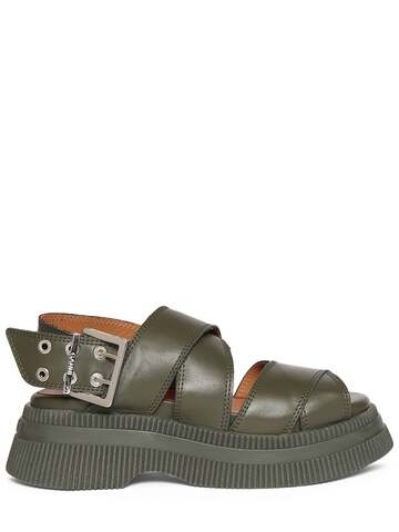 ganni 55mm creepers chunky leather sandals in green