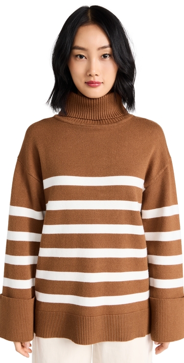 english factory turtle neck stripe sweater camel/white l