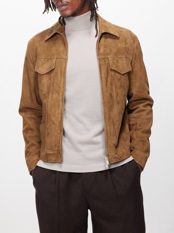lardini - flap pocket suede jacket - mens - brown