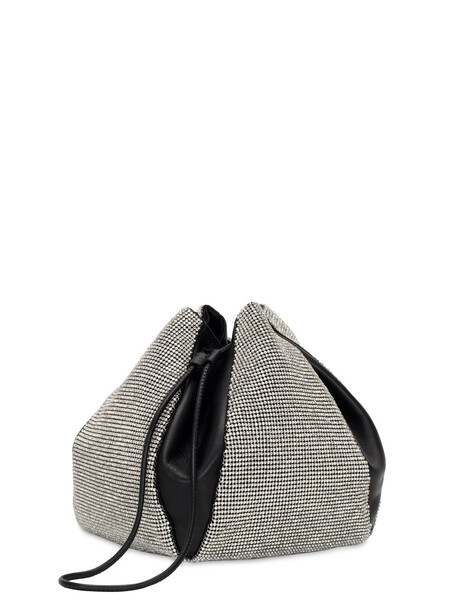 KARA Crystal Mesh Pouch Bag in black / white