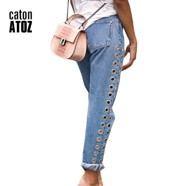 catonATOZ 2093 New High Waist Eyelets Jeans Boyfriend Denim Jeans Women Pants Female Jeans For Woman-in Jeans from Women's Clothing & Accessories on Aliexpress.com | Alibaba Group