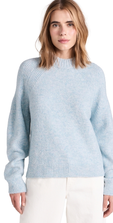 closed crew neck long sleeve sweater blue water xs