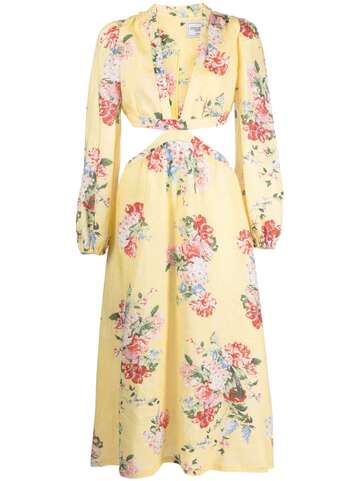 forte dei marmi couture floral-print cut-out linen dress - yellow