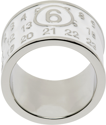 mm6 maison margiela silver & white wide logo ring