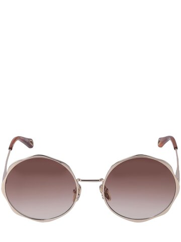 CHLOÉ Scallop Line Round Metal Sunglasses in brown / gold