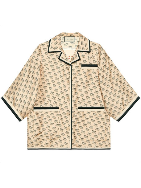 Gucci invite stamp silk shirt in neutrals