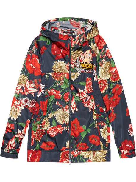 Gucci Spring bouquet nylon jacket in blue