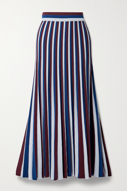 GABRIELA HEARST - Pleated Striped Merino Wool Maxi Skirt - Blue
