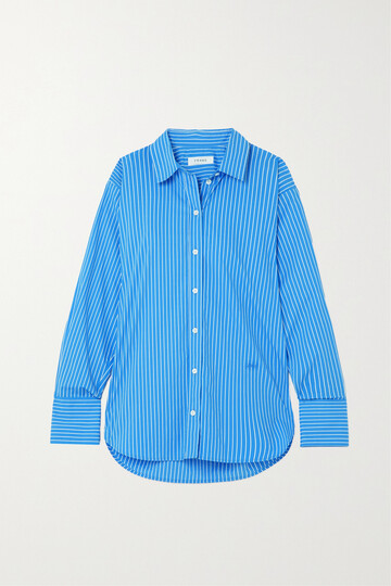 frame - oversized embroidered striped organic cotton-poplin shirt - blue
