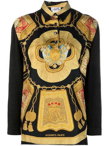 hermès 1990s pre-owned byzantine print silk shirt - black