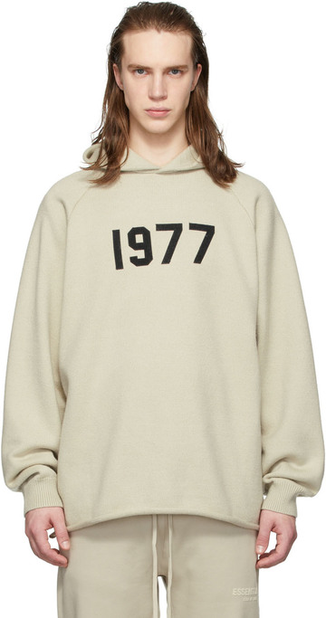 fear of god essentials beige knit '1977' hoodie