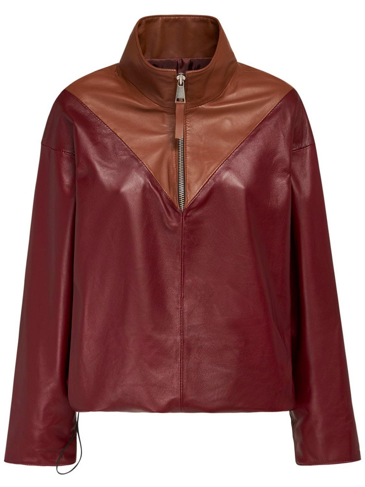 NYNNE Avery Two Tone Leather Top in camel / burgundy