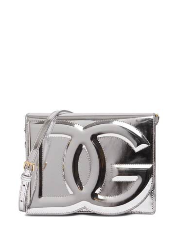 dolce & gabbana logo laminated shoulder bag in silver