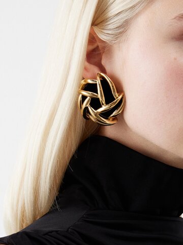 saint laurent - spiral velvet clip earrings - womens - gold black