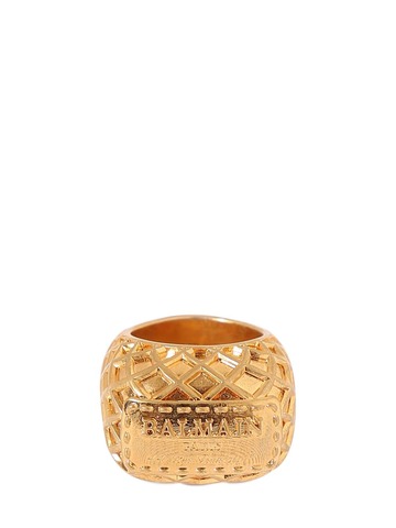 balmain signature grid brass ring in gold