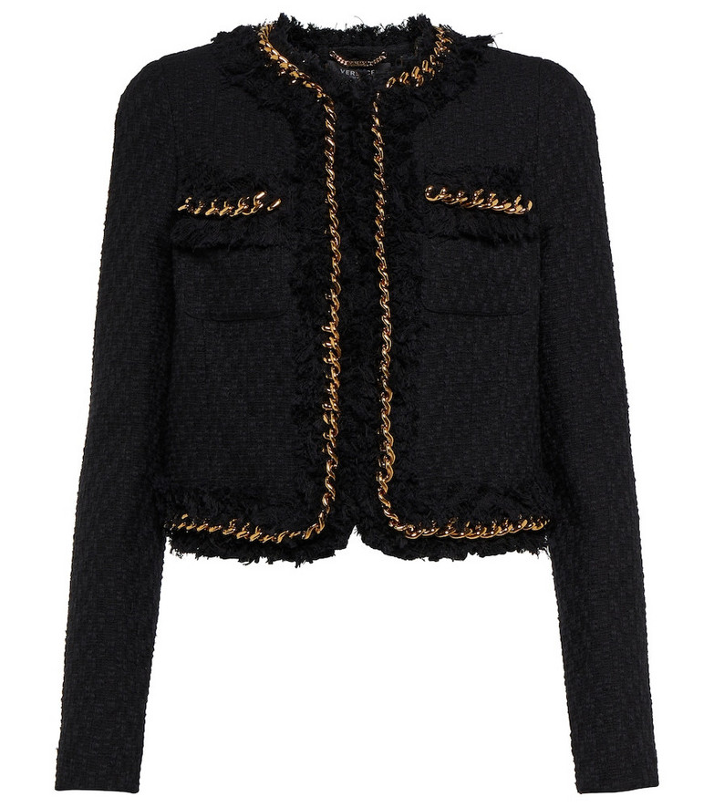 Versace Chain-trimmed tweed cropped jacket in black
