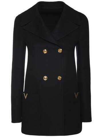 VALENTINO Compact Wool & Cashmere Peacoat in navy