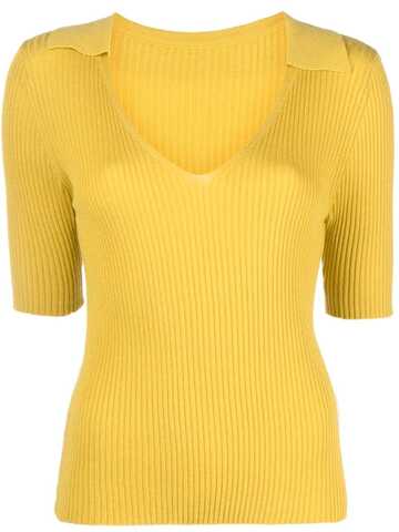 chinti and parker v-neck ribbed-knit top - yellow