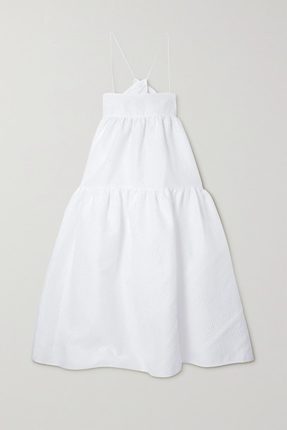 CECILIE BAHNSEN - Hillary Tiered Cutout Seersucker Midi Dress - White
