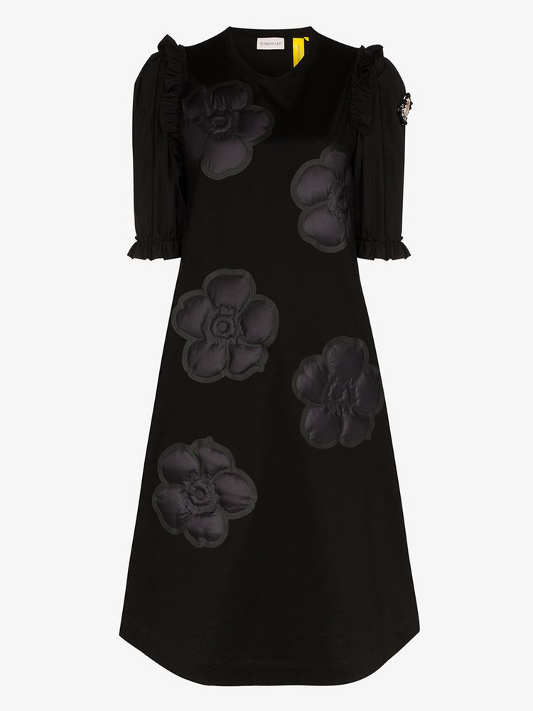 Moncler Genius 4 Moncler Simone Rocha puffer flower cotton midi dress in black