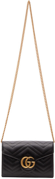 Gucci Black Mini GG Marmont Chain Shoulder Bag in nero