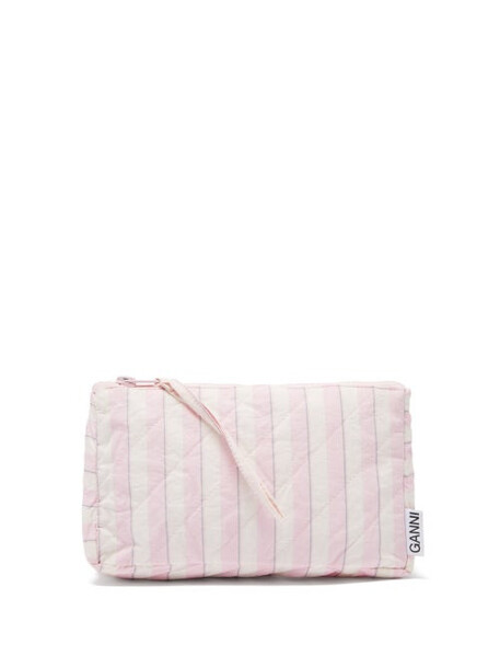 Ganni - Striped Organic-cotton Wash Bag - Womens - Pink Stripe