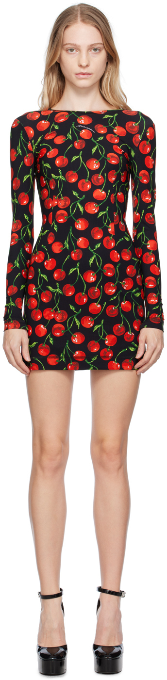 Dolce & Gabbana Black & Red Cherry Print Minidress in nero