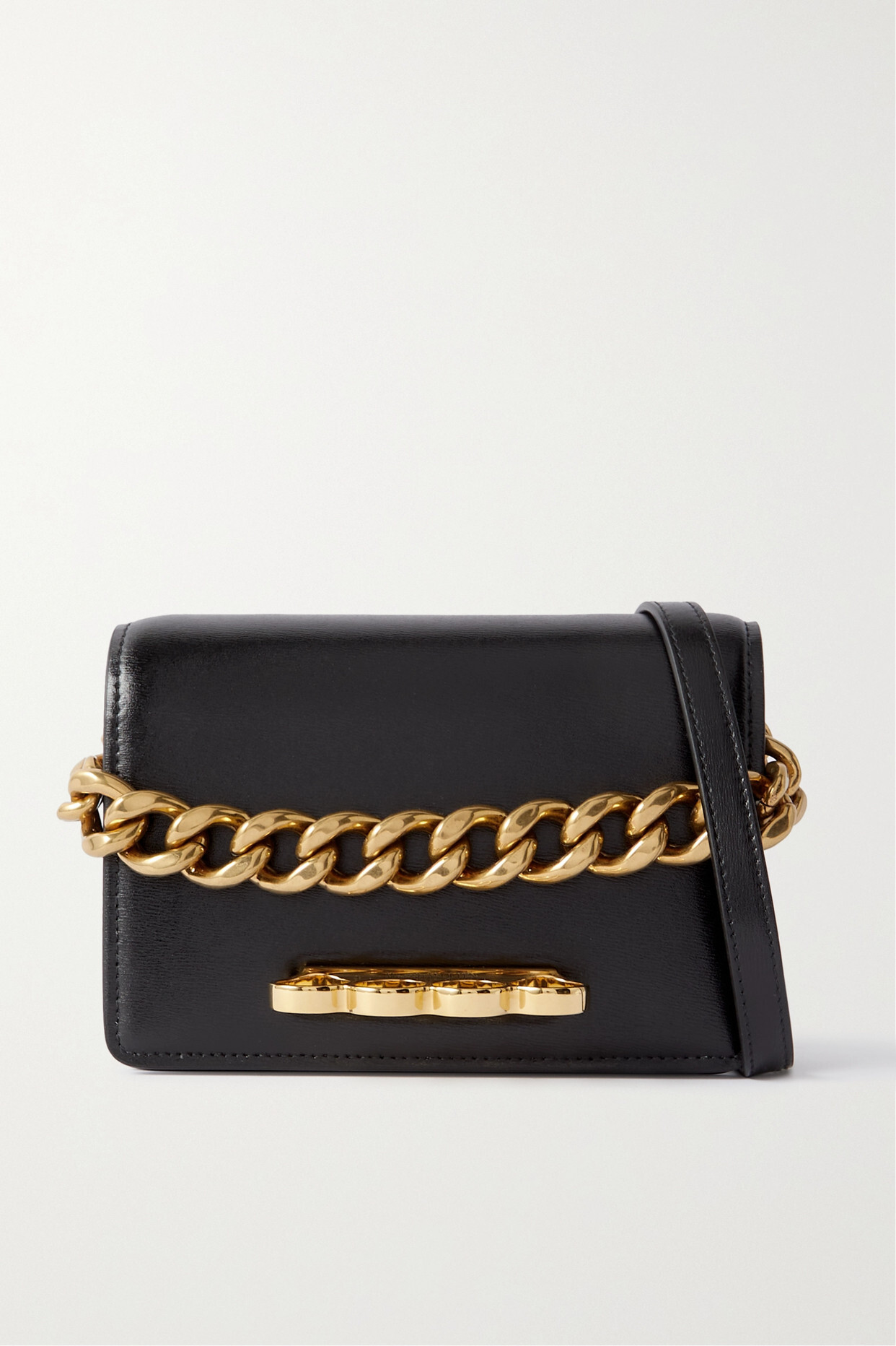 Alexander McQueen - Four Ring Embellished Leather Shoulder Bag - Black