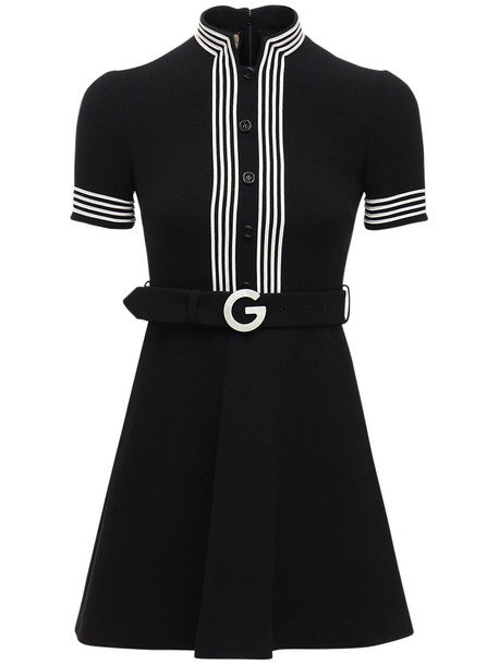 GUCCI Belted Light Wool Crepe Mini Dress in black