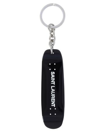 saint laurent logo skateboard key ring in black / white