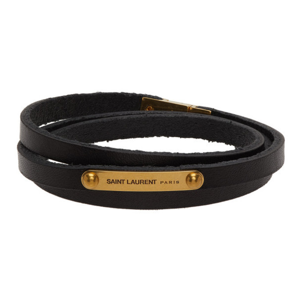 Saint Laurent Black and Gold Narrow Multi-Wrap Wrap ID Bracelet