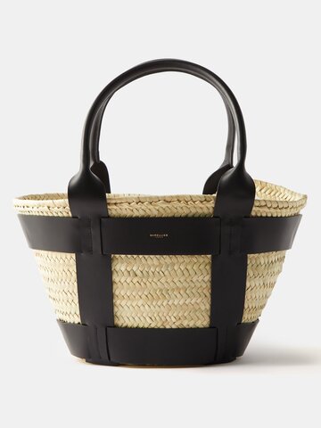 demellier - santorini leather-trim basket bag - womens - beige black