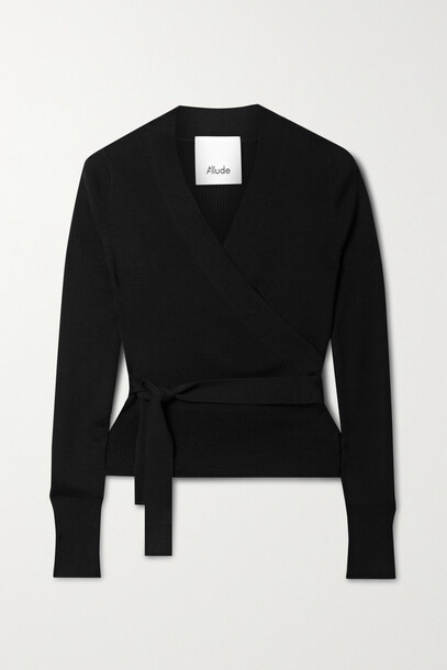 Allude - Ribbed Wool Wrap Cardigan - Black