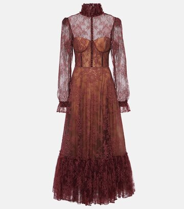 costarellos lace maxi gown in burgundy