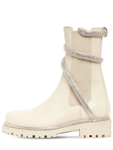 RENÉ CAOVILLA 40mm Embellished Leather Chelsea Boots in ivory